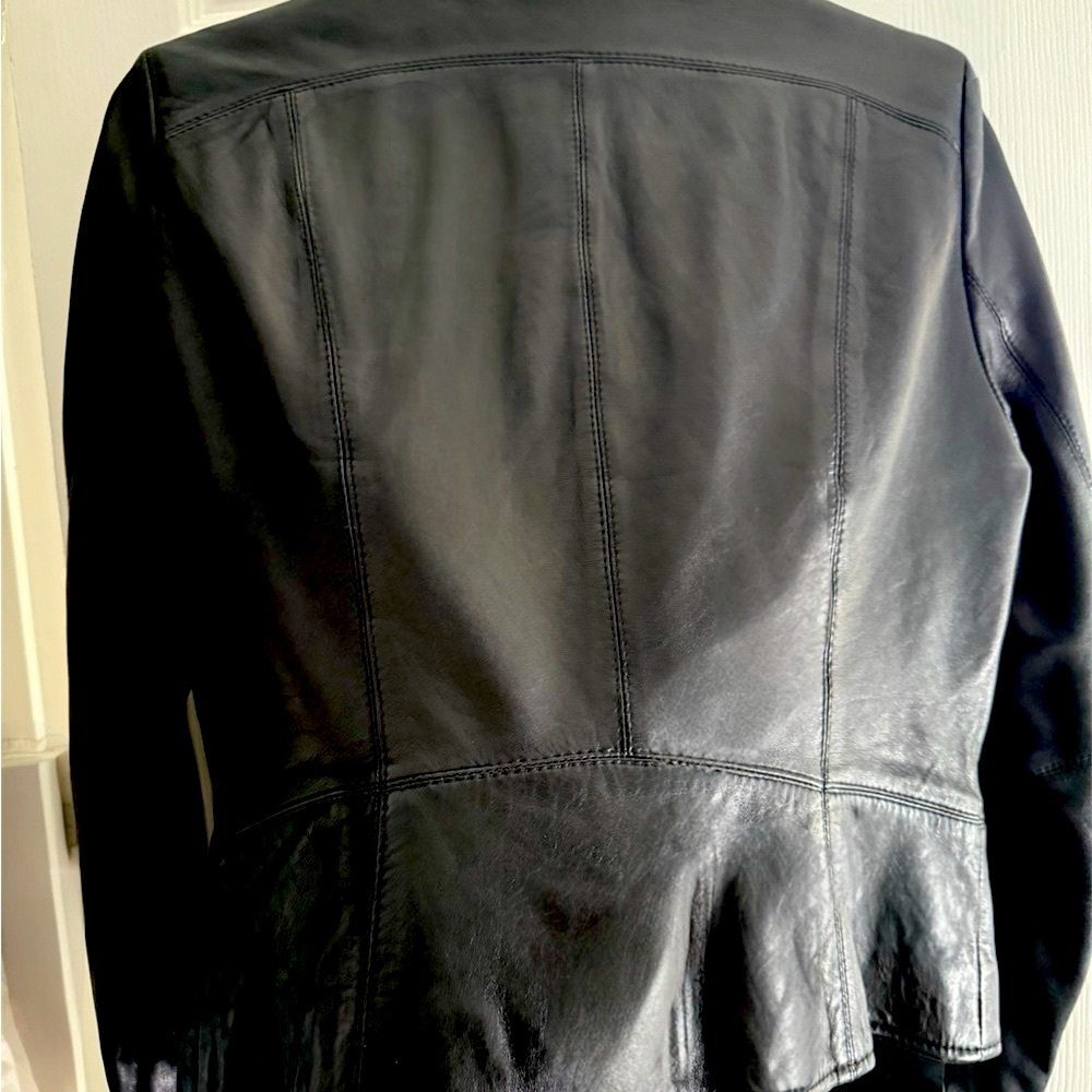 Zara Black Leather Women’s Zippered Moto Jacket, fitted, casual, stand collar, L - Picture 9 of 12